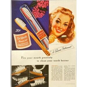 Dr, West's Miricle Tuft Toothbrush "Fits your mouth precisely" Vtg Print Ad 1946
